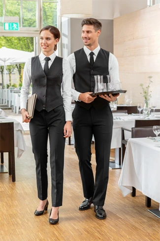 Uniforme pratique pour restauration rapide - Résistant et facile à entretenir Équipe en polo et tablier personnalisés pour fast-food ou café